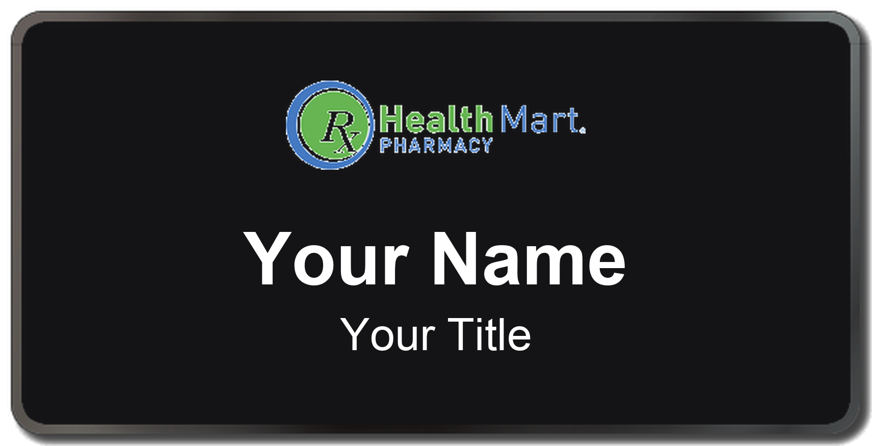 Health Mart Name Badge, Black, Black Border 3" × 1.5"