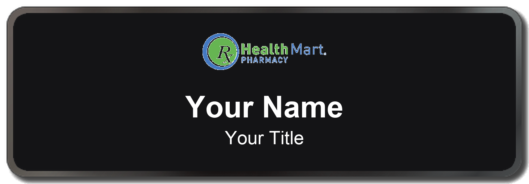 Health Mart Name Badge, Black, Black Border 3" × 1"