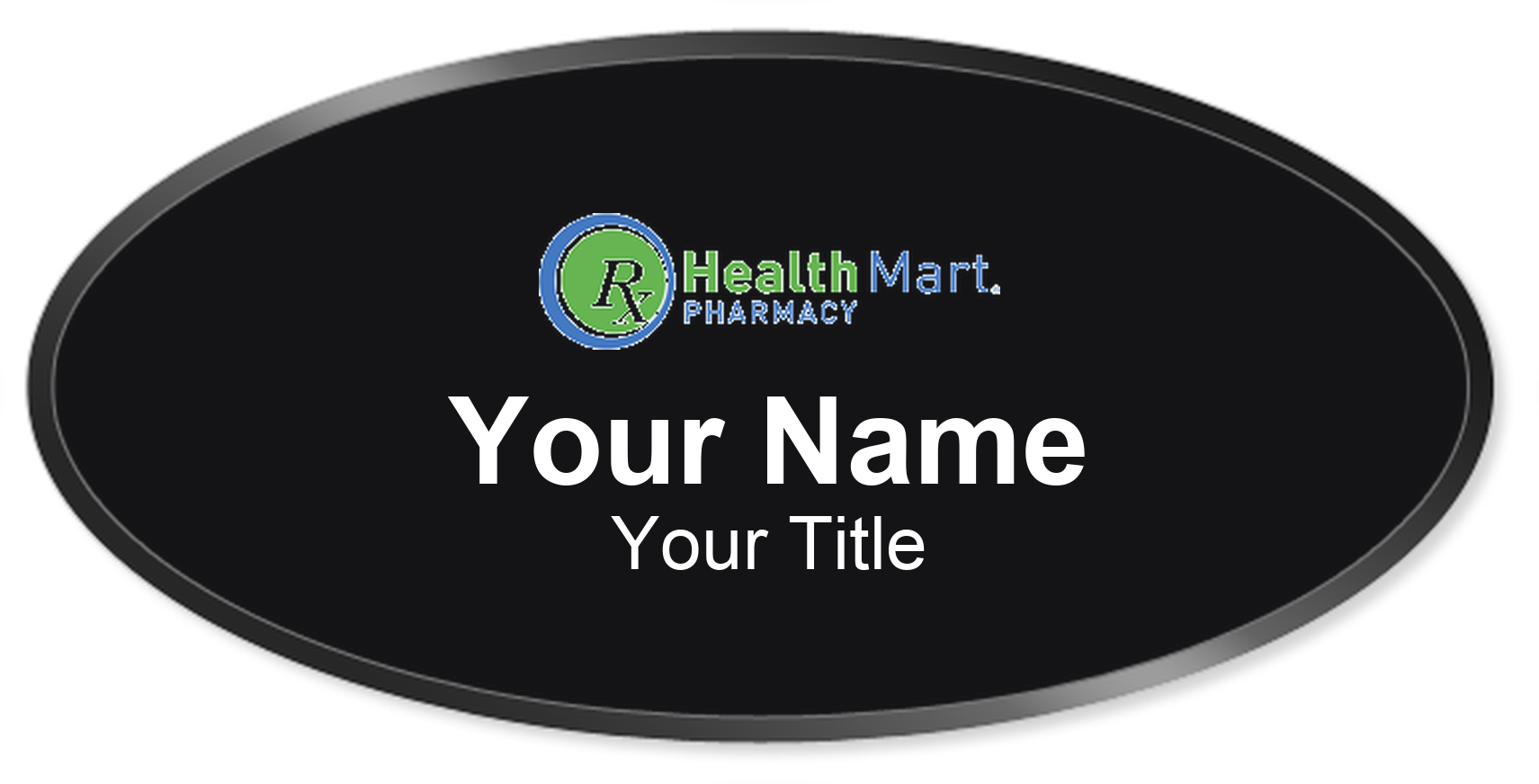 Health Mart Name Badge, Black, Black Border Oval 3" × 1.5"