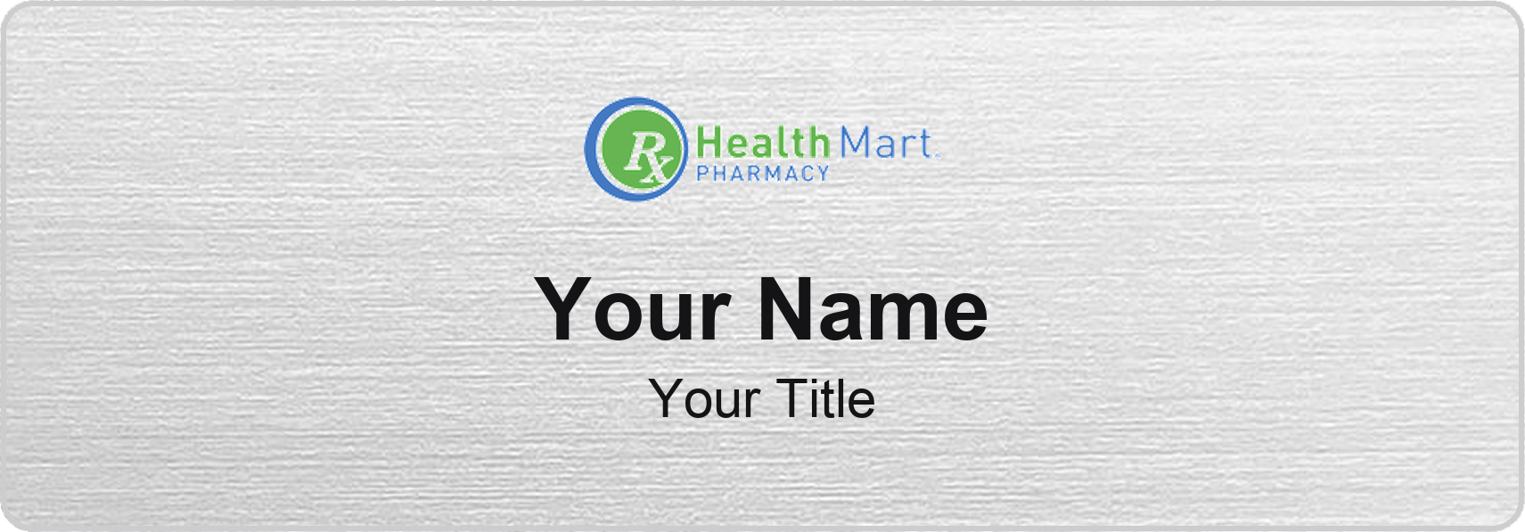 Health Mart Name Badge, Silver Metallic, No Border 3" × 1"
