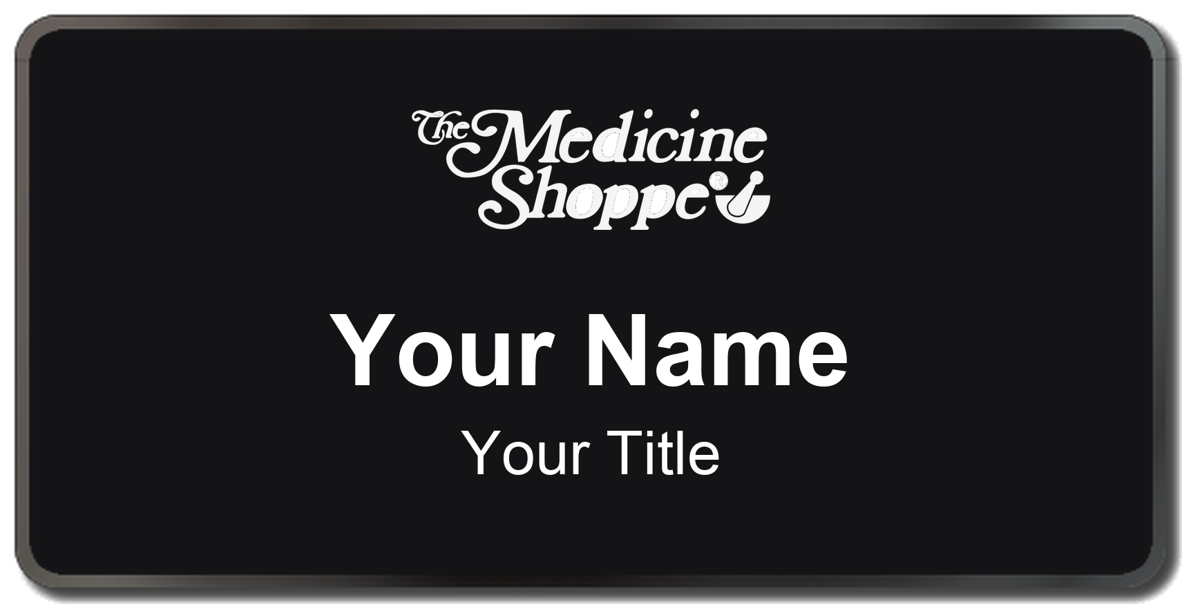 The Medicine Shoppe Name Badge, Black, Black Border 3" × 1.5"