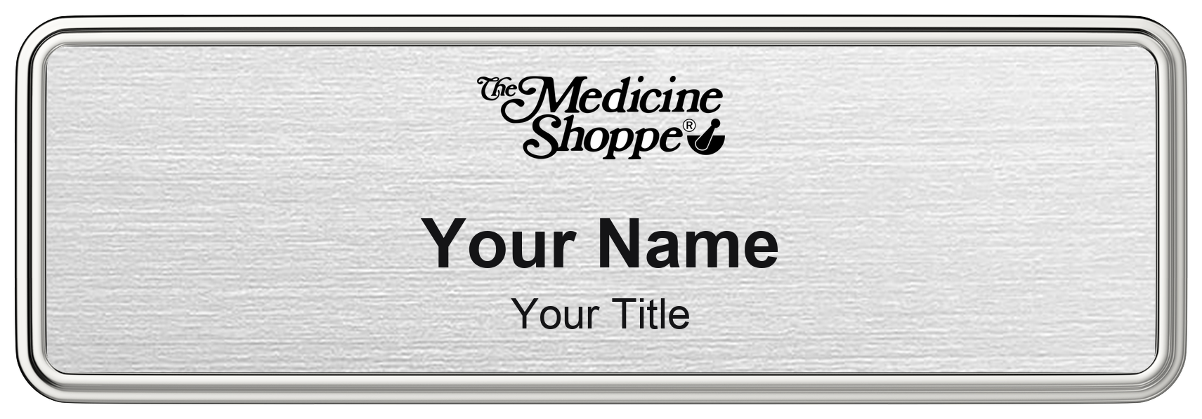 The Medicine Shoppe pharmacy name badge, brushed silver