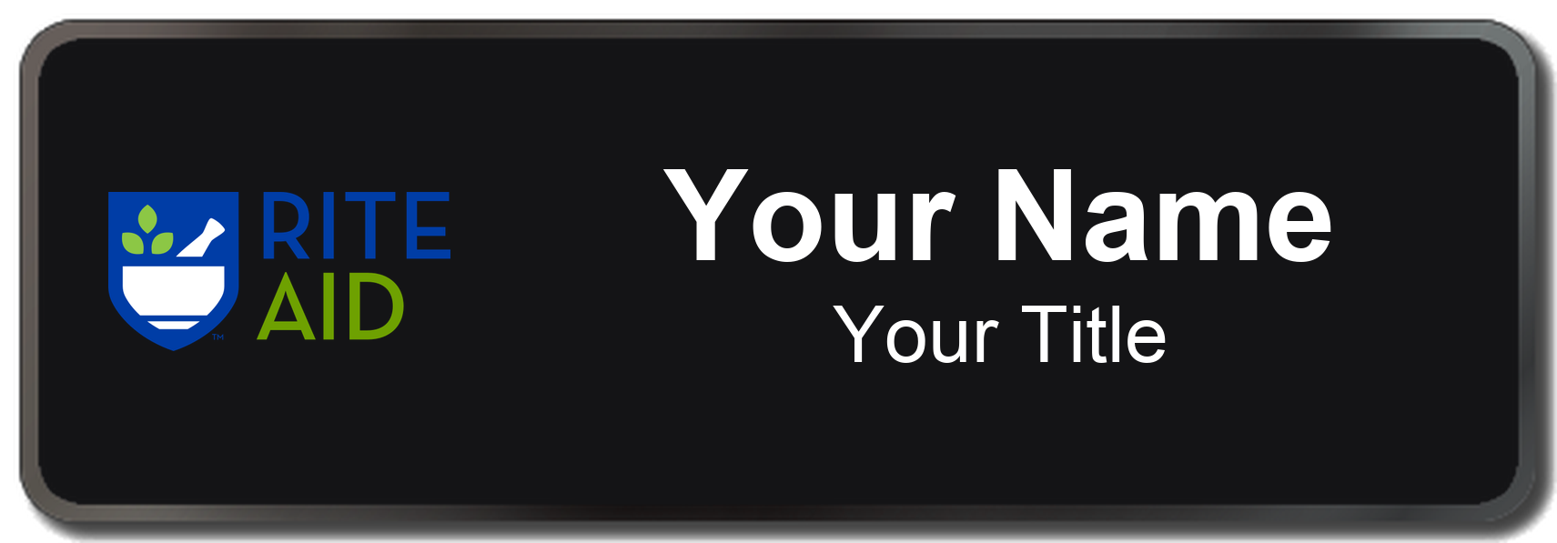 Rite Aid pharmacy name badge Black, Black Border