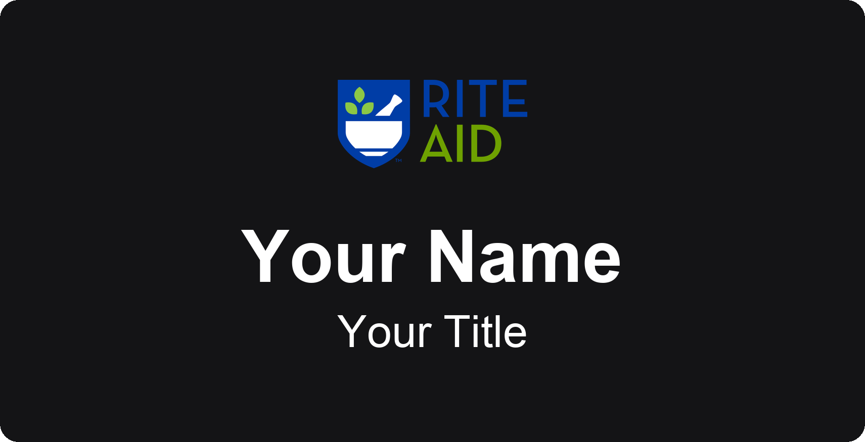 Rite Aid pharmacy name badge Black, No Border