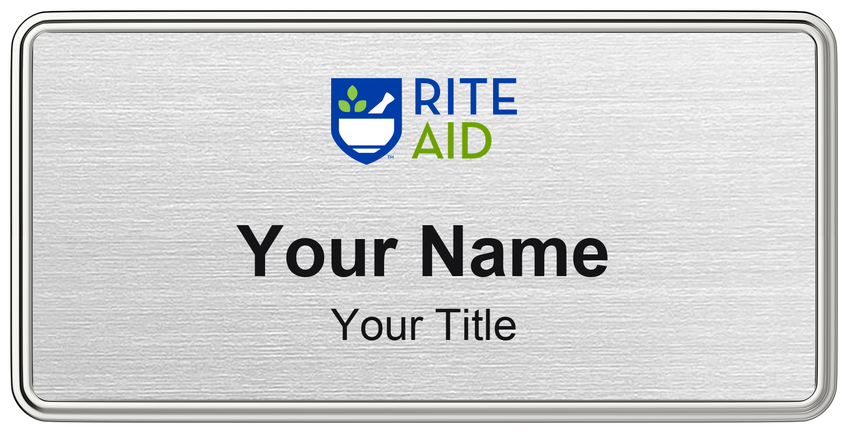 Rite Aid pharmacy name badge Silver Metallic, Silver Border