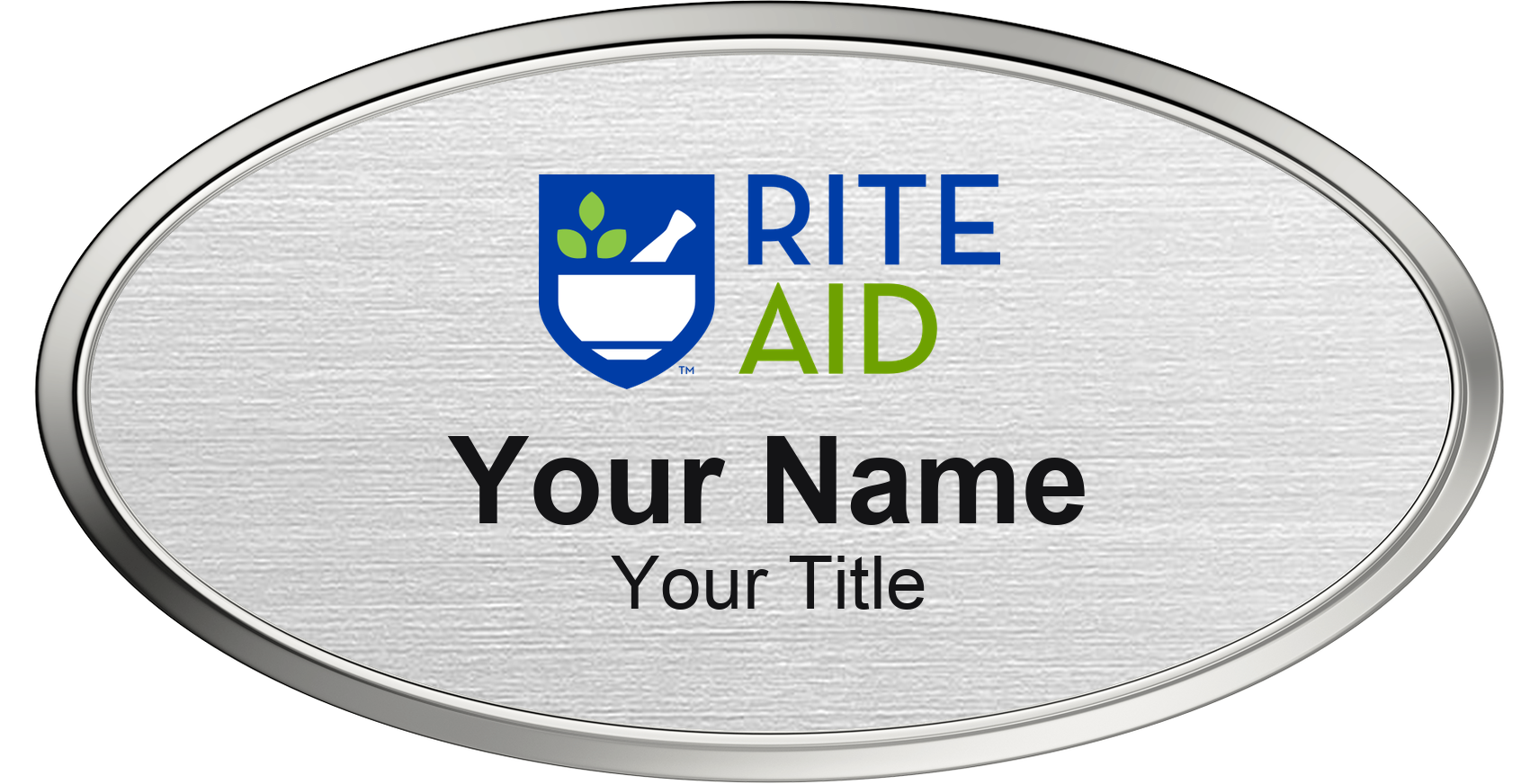 Rite Aid pharmacy name badge Silver Metallic, Silver Border