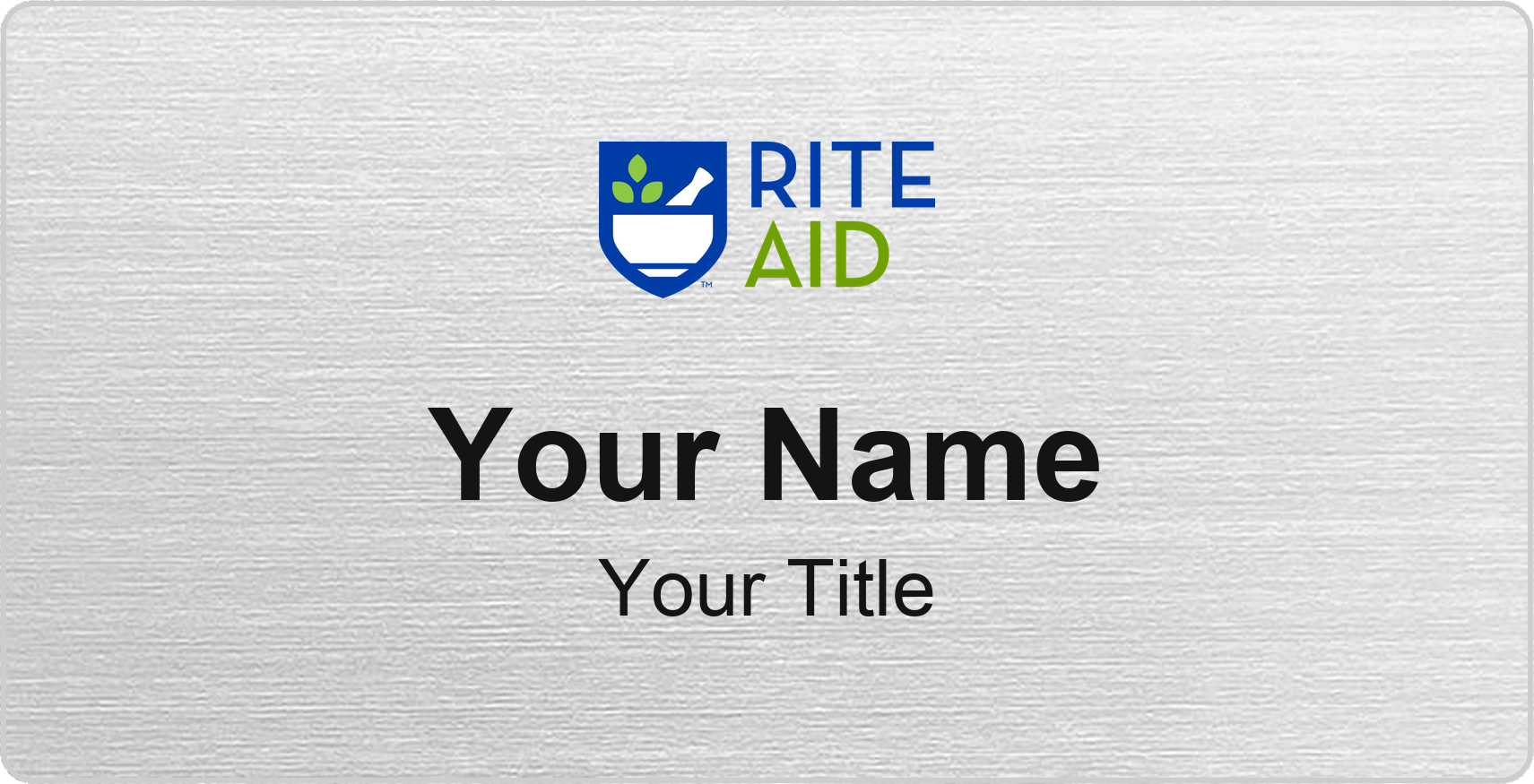 Rite Aid Name Badge, Silver Metallic, No Border 3" × 1.5"