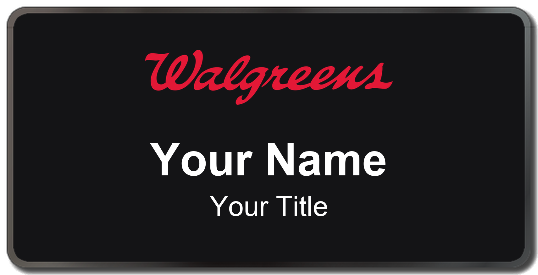 Walgreens Name Badge, Black, Black Border 3" × 1.5"