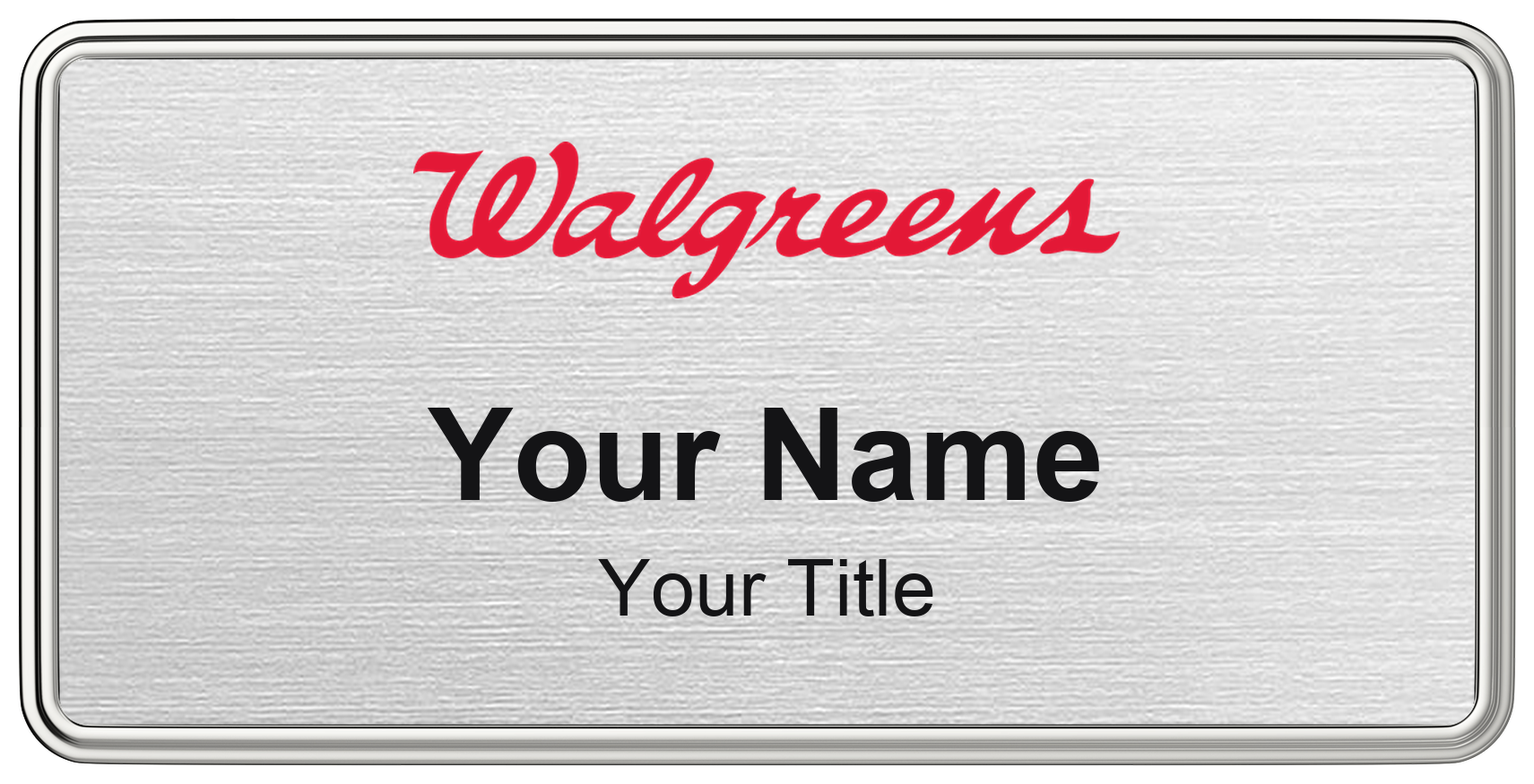 Walgreens pharmacy name badge Silver Metallic, Silver Border