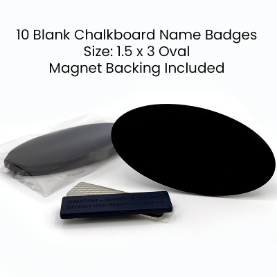  Oval 1.5x3 Blank Chalkboard Magnetic Badges- Set of 10