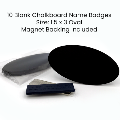 Oval 1.5x3 Blank Chalkboard Magnetic Badges- Set of 10
