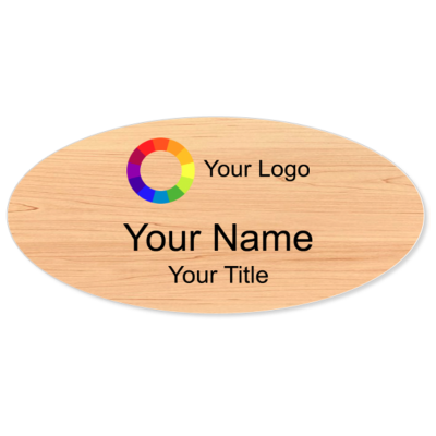 Oval Wood Grain Plastic Name Badges with Magnet