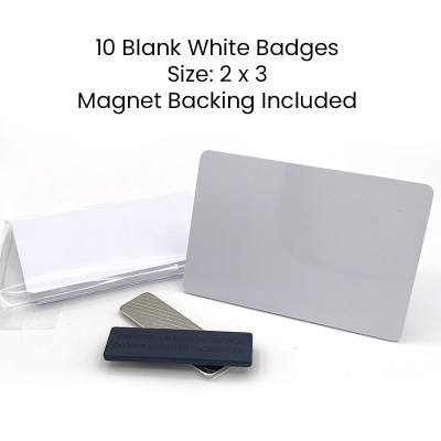  2x3 Blank White Plastic Magnetic  Name Badges- Set of 10
