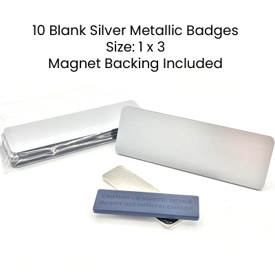 1x3 Blank Silver Metallic Magnetic Name Badges- Set of 10