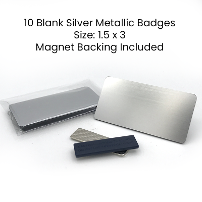 1.5x3 Blank Silver Metallic Magnetic Name Badges- Set of 10