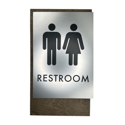 Modern 6 x 10 Wood Restroom Sign Custom Style 3