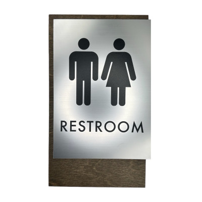 Modern 6 x 10 Wood Restroom Sign Custom Style 3
