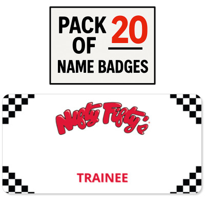  NIFTY FIFTYS TRAINEE NAME BADGES - 20 PACK PINS