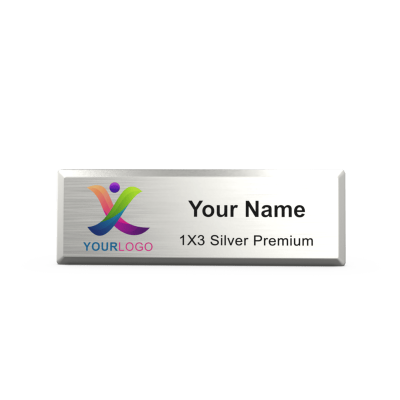  Silver Executive Metal Name Badges - 1 X 3 - Design Now