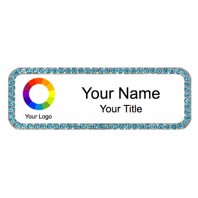 1x3 Blue Stone Bling Name Badges with Magnet