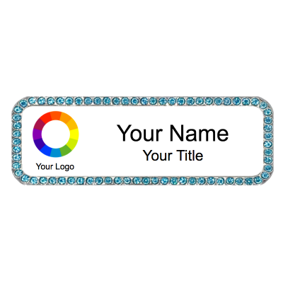  1x3 Blue Stone Bling Name Badges with Magnet