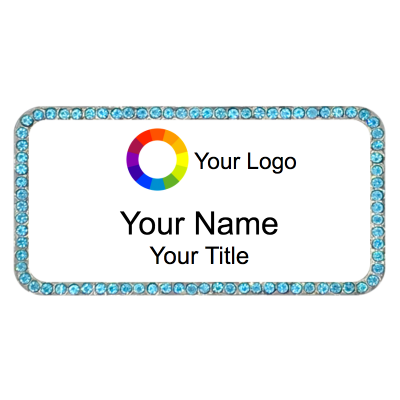  1.5x3 Blue Stone Bling Name Badges with Magnet