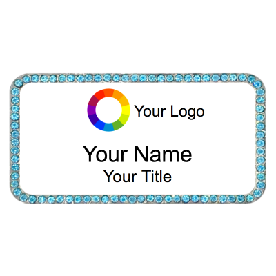 1.5x3 Blue Stone Bling Name Badges with Magnet