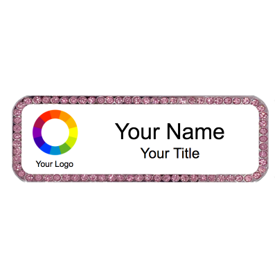  1x3 Pink Stone Bling Name Badges with Magnet