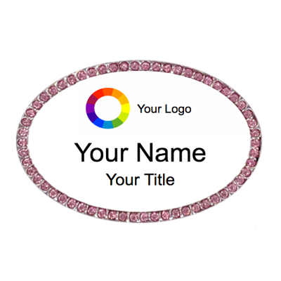 Oval Pink Stone Bling Name Badges with Magnet