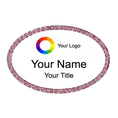  Oval Pink Stone Bling Name Badges with Magnet