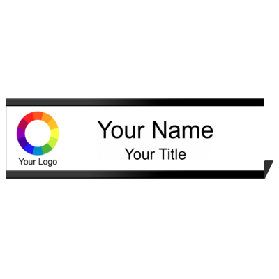  2x8 White Name Plate with Black Desk Plate