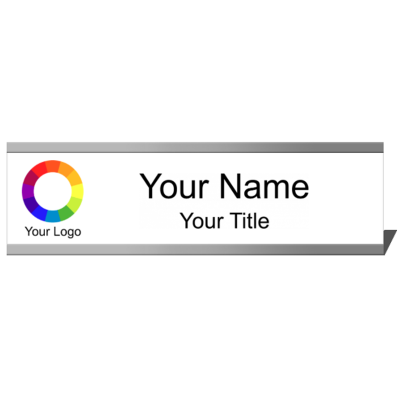  2x8 White Name Plate with Silver Desk Plate