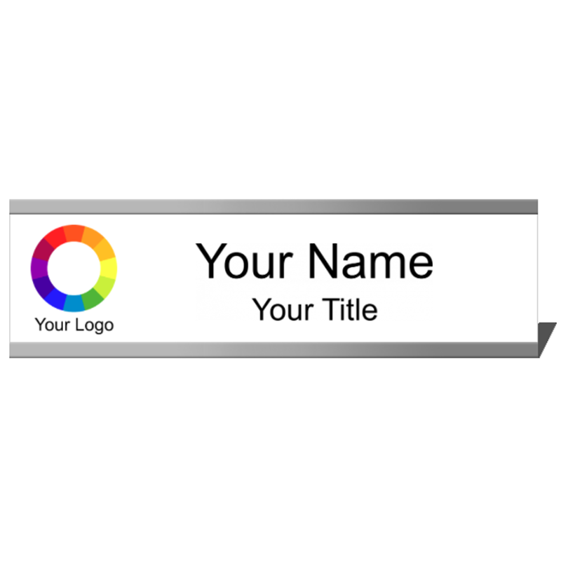 2x8 White Name Plate with Silver Desk Plate