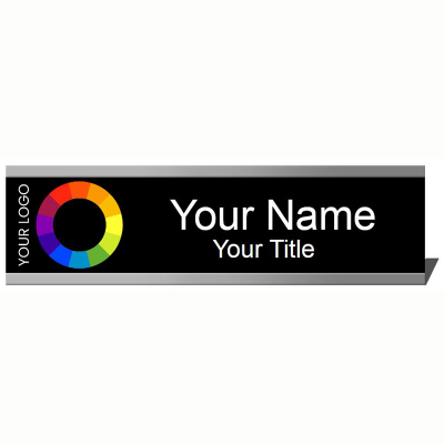 2x8 Black Name Plate with Silver Desk Plate - NameBadge.com