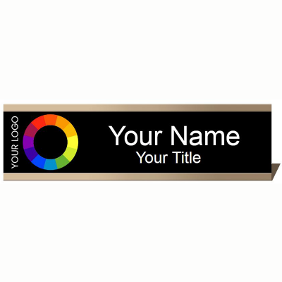  2x8 Black Name Plate with Rose Gold Desk Plate