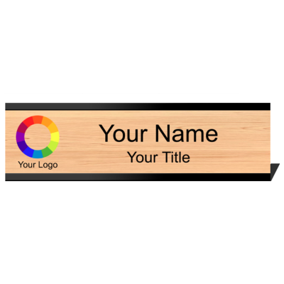  2x8 Wood Grain Name Plate with Black Desk Plate