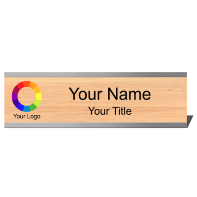  2x8 Wood Grain Name Plate with Silver Desk Plate