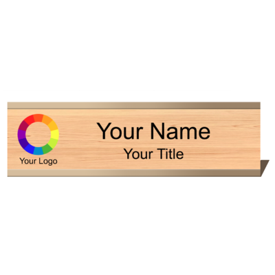  2x8 Wood Grain Name Plate with Rose Gold Desk Plate