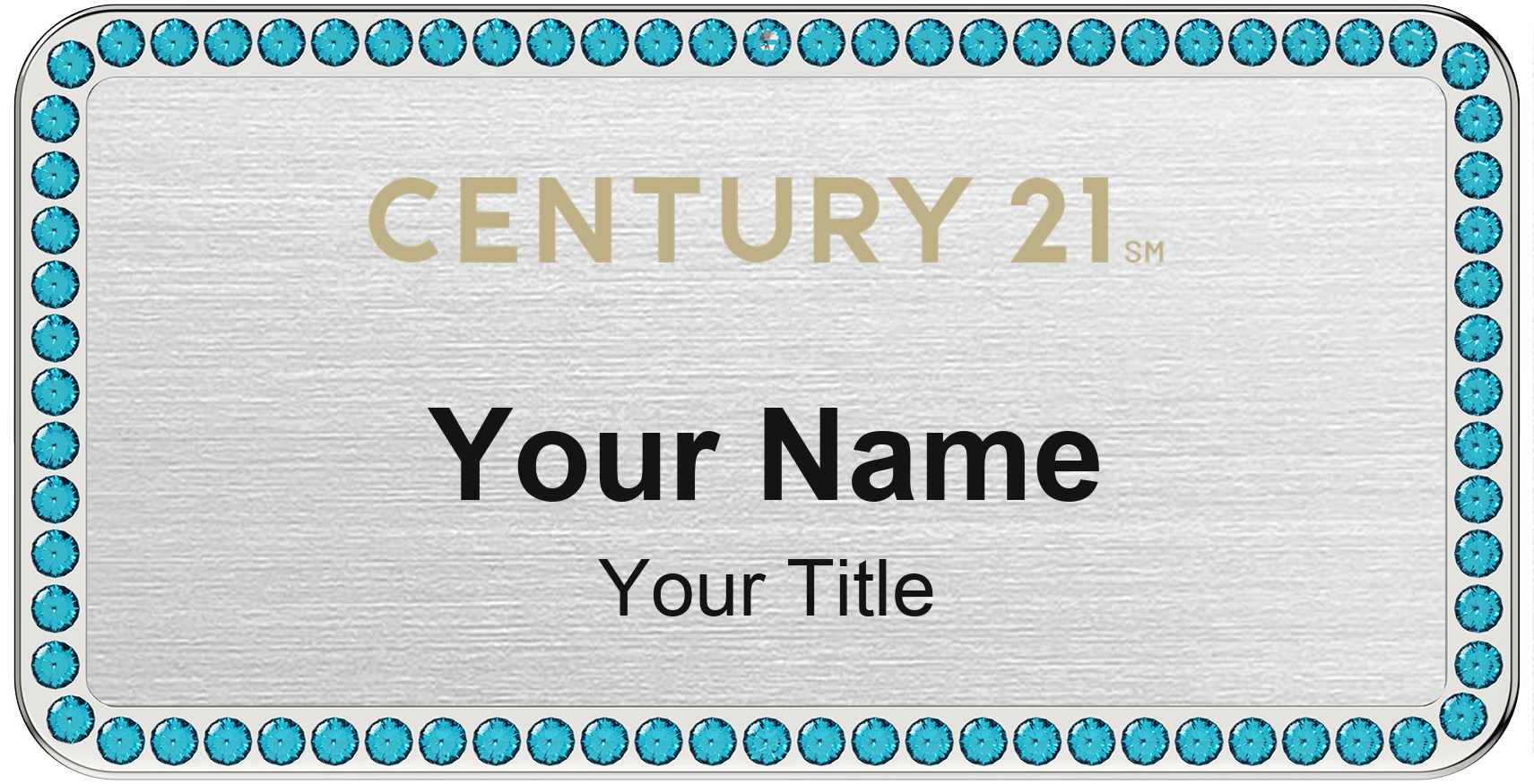 Century 21 rhinestone bling, aqua 1.5x3 inch magnetic name badge with logo
