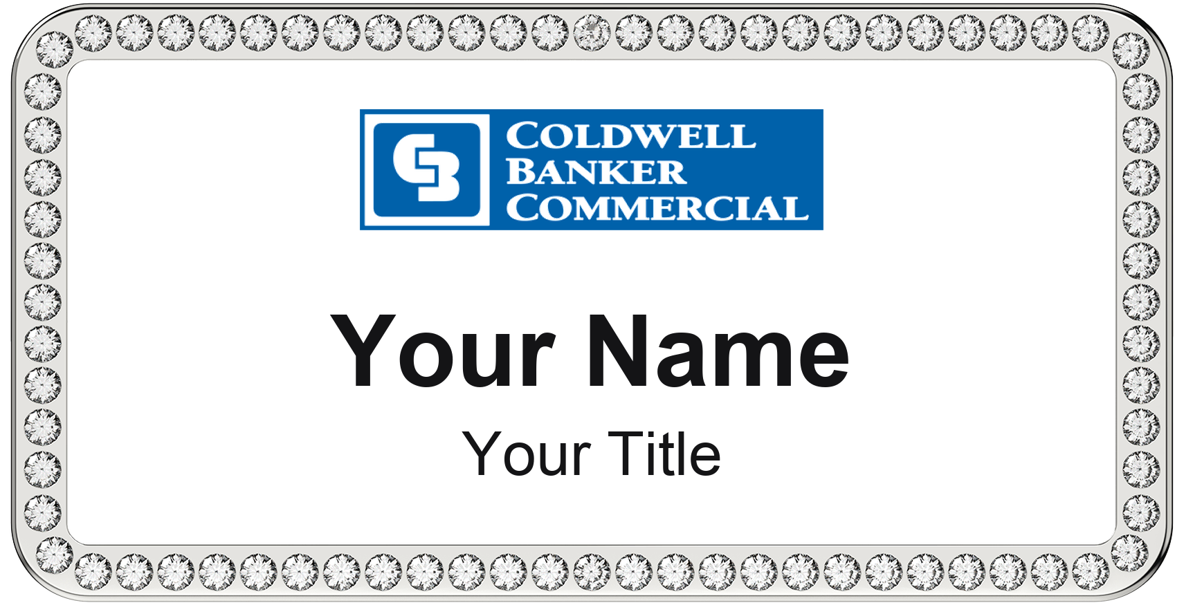 Coldwell Banker Commercial rhinestone bling, crystal 1.5x3 inch magnetic name badge with logo