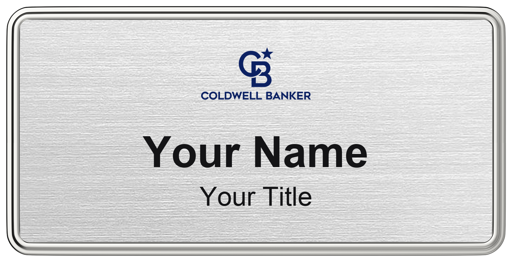 Coldwell Banker real estate name badge, brushed silver, magnetic, with logo