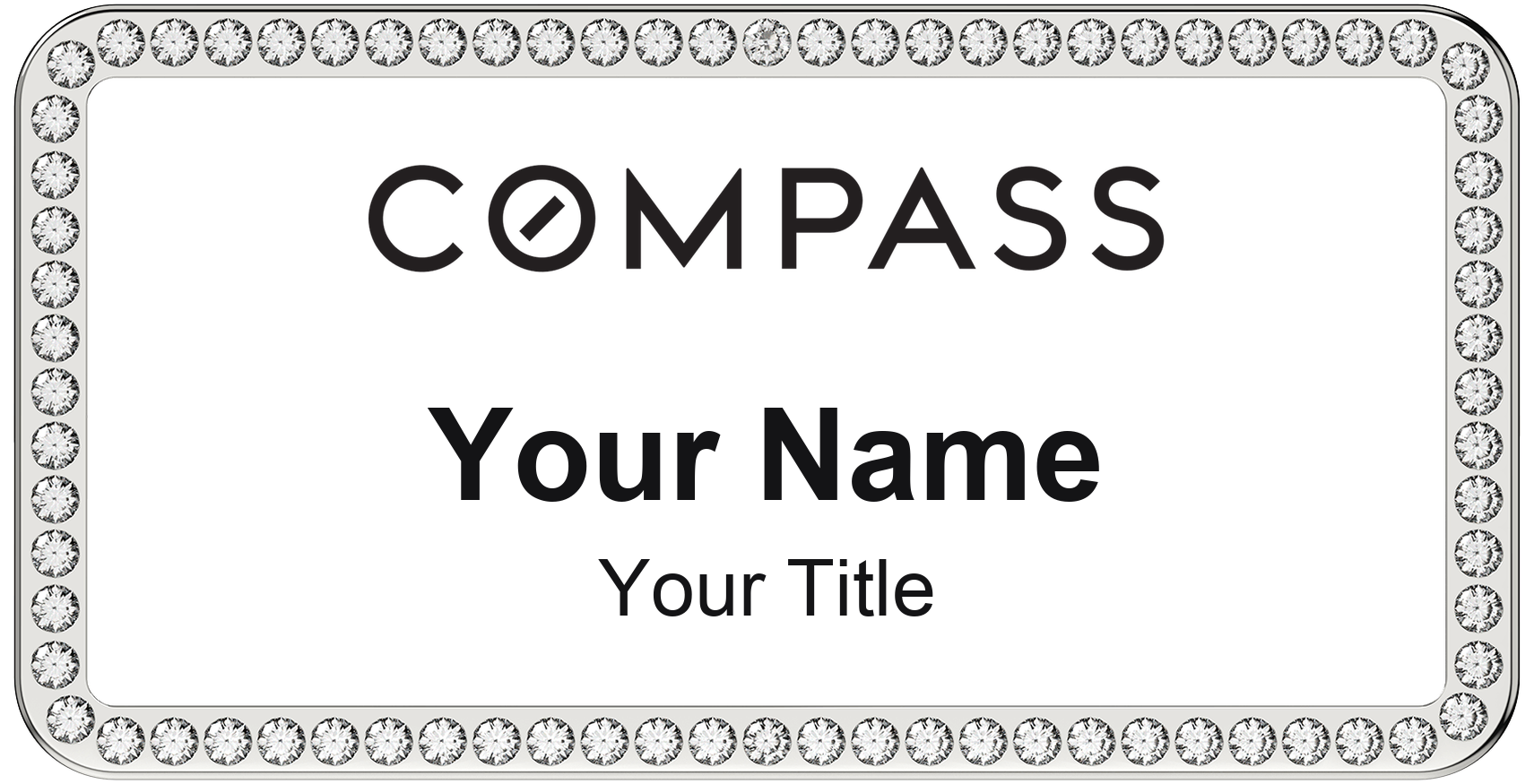 Compass rhinestone bling, crystal 1.5x3 inch magnetic name badge with logo