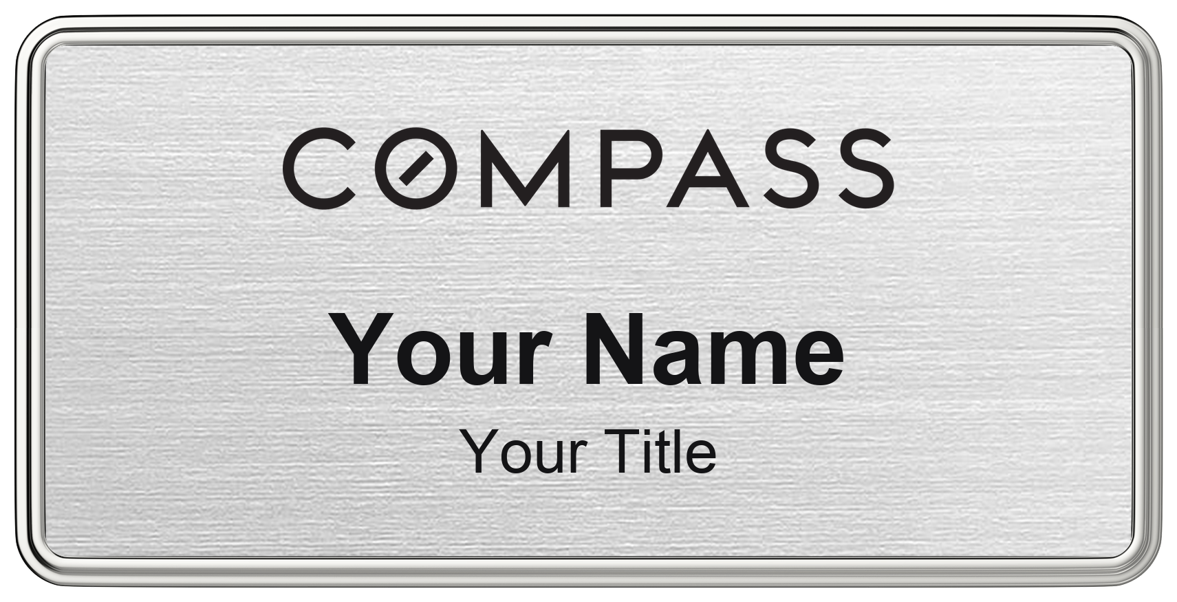 Compass real estate name badge, brushed silver, magnetic, with logo