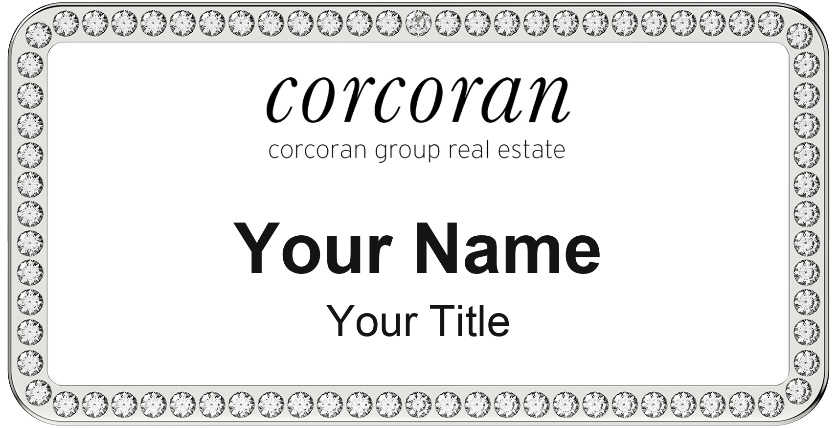 Corcoran rhinestone bling, crystal 1.5x3 inch magnetic name badge with logo