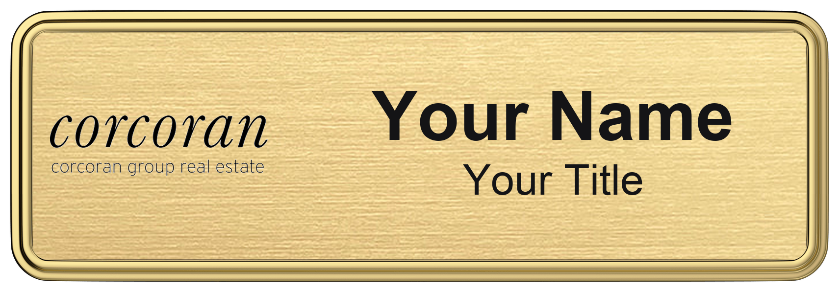 Corcoran gold metallic, gold border 1x3 inch magnetic name badge with logo