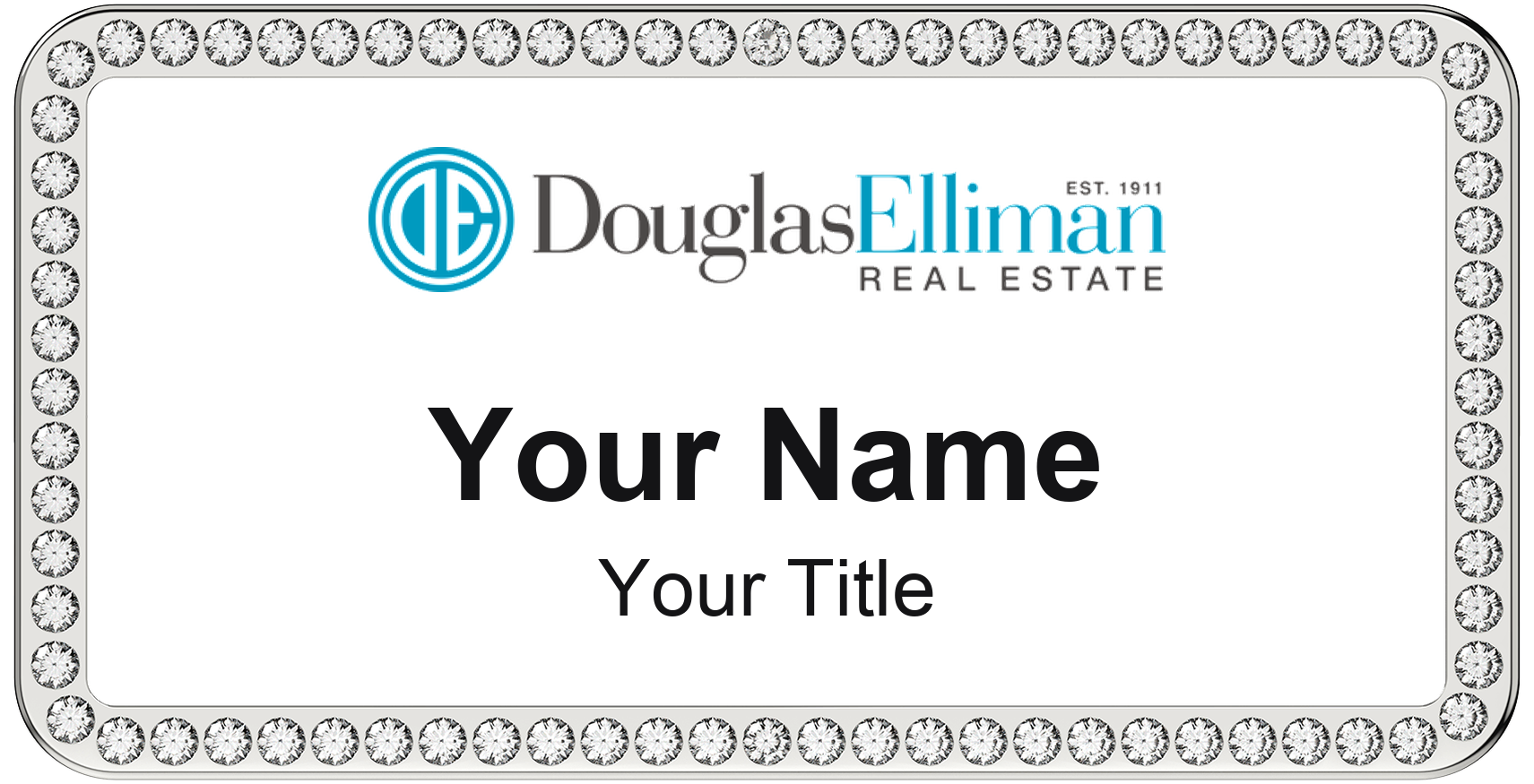 Douglas Elliman rhinestone bling, crystal 1.5x3 inch magnetic name badge with logo