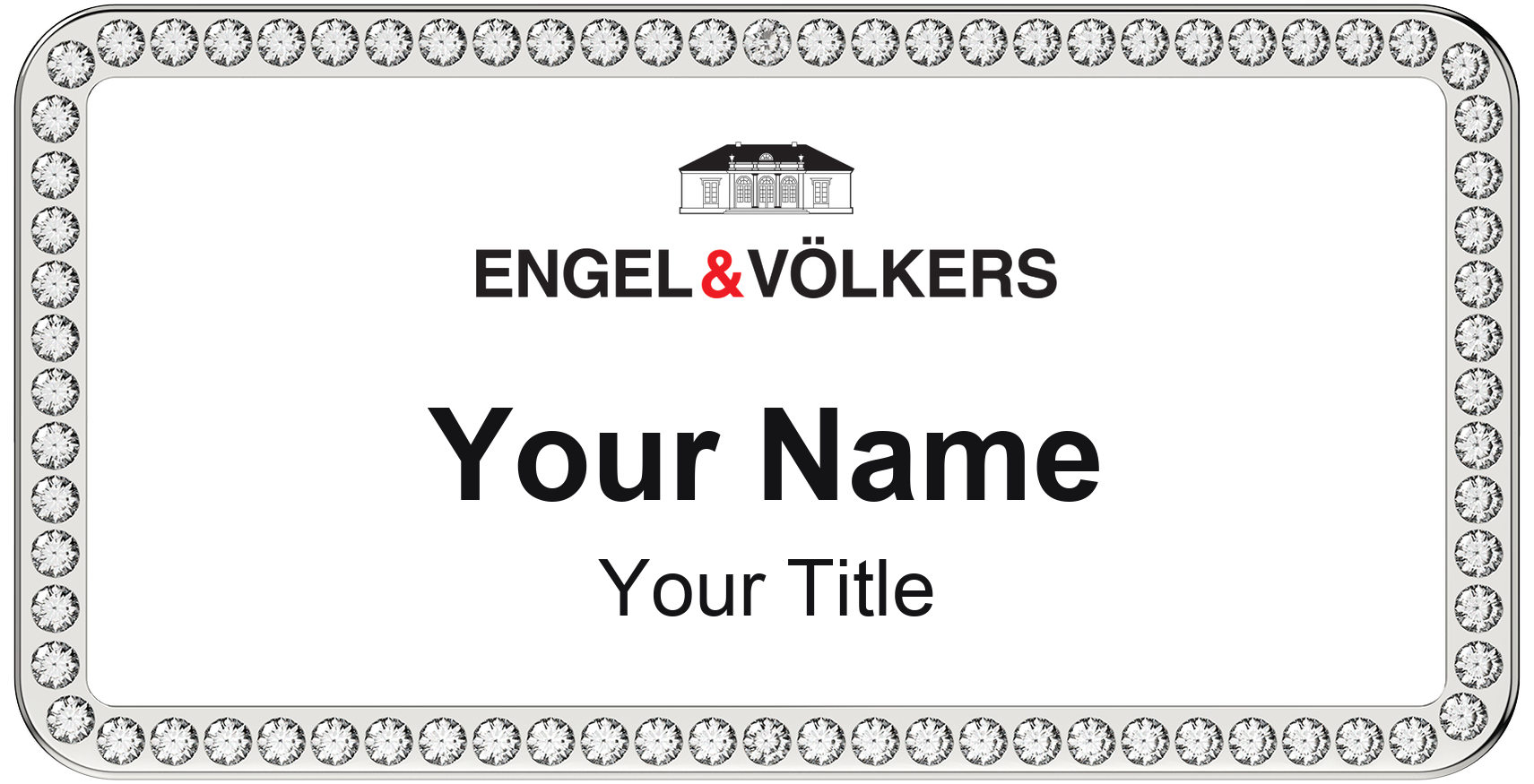 Engel & Völkers rhinestone bling, crystal 1.5x3 inch magnetic name badge with logo