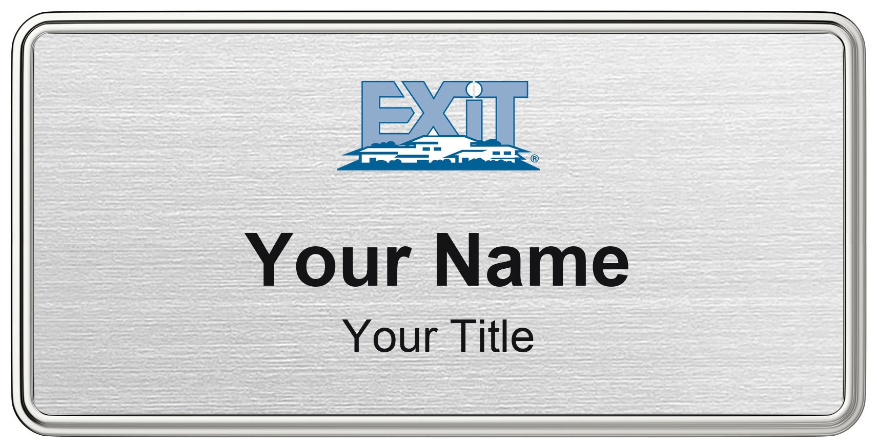 EXIT Realty real estate name badge, brushed silver, magnetic, with logo