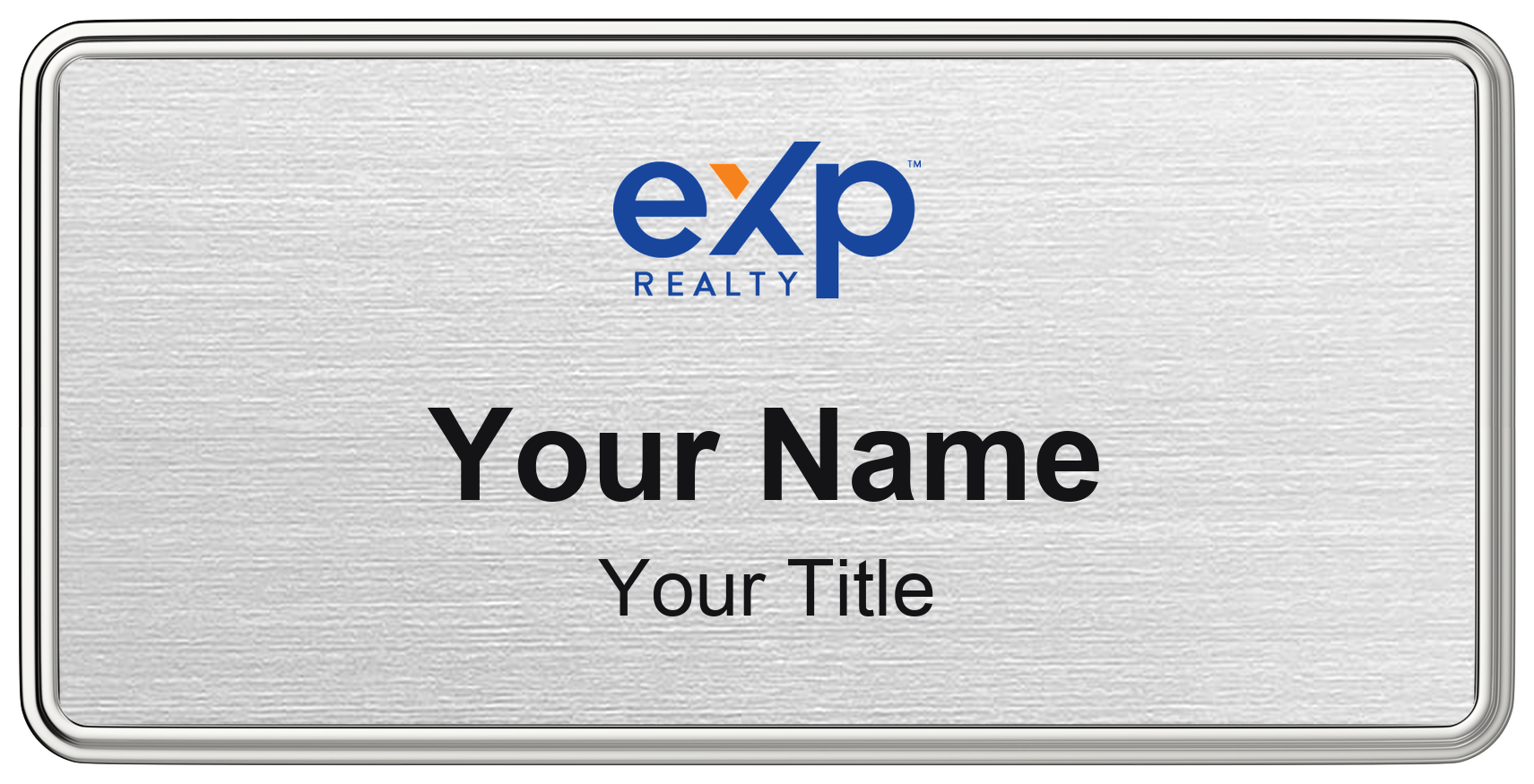 eXp Realty real estate name badge, brushed silver, magnetic, with logo