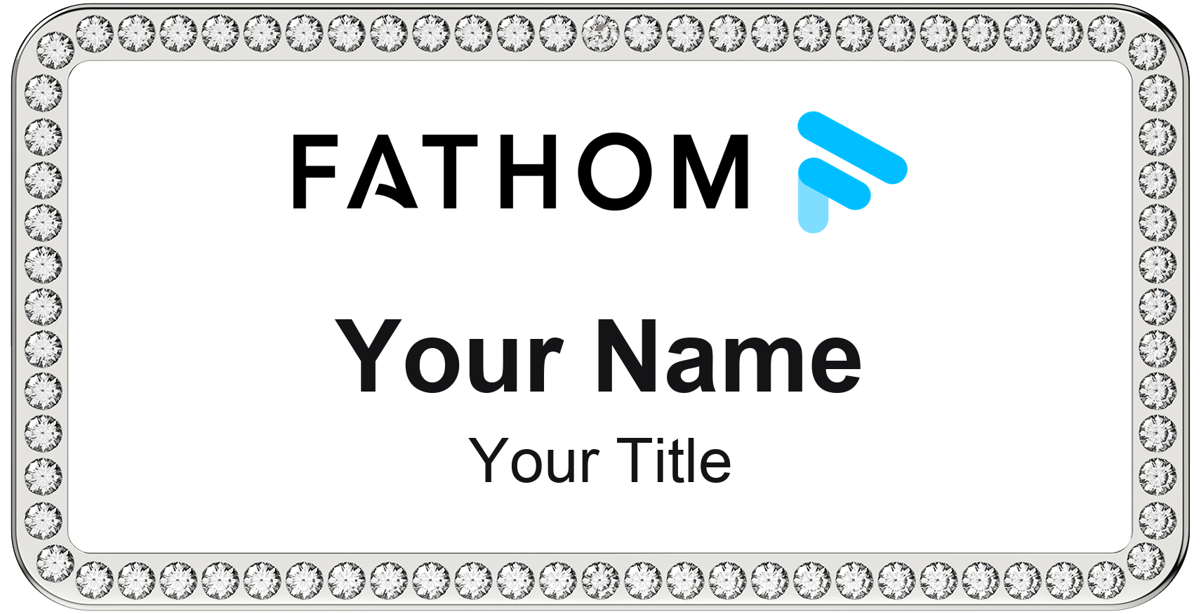 Fathom Realty rhinestone bling, crystal 1.5x3 inch magnetic name badge with logo